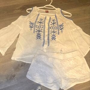 White and Blue Embroidered Kids Top And Shorts Bundle